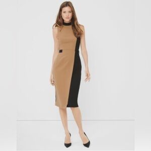 White House Black Market Tan and Black Mock Neck Sleeveless Dress